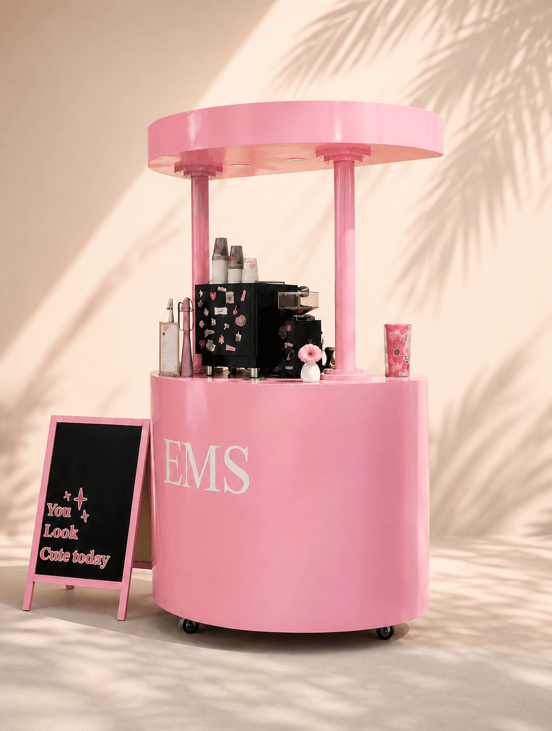 عربة كوفي EMS الوردية للمناسبات
